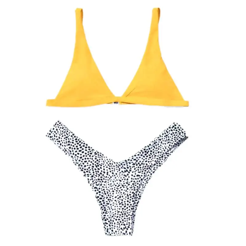 

2020 Bikini Set Push Up Bra V-Neck Swimsuit Women Two Pieces Split Swimwear Padded Bikini High Cut Leopard Bottoms Beachwear