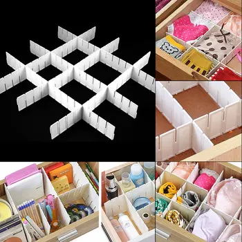 

6Pcs Practical Plastic DIY Grid Drawer Divider Household Office Necessities Storage Organizer Holder Packaging Divider White