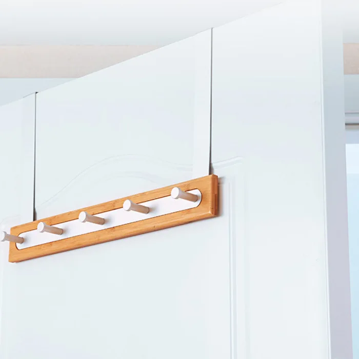 Newly Door Back Rack Bamboo Aluminum 5 Hooks Multifunction Traceless Hanging Hook