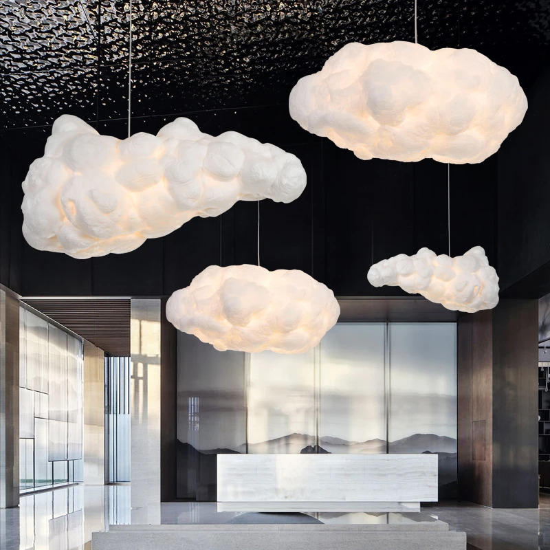 Different Shape White Clouds Chandelier Light Silk Cotton Cloud Led Suspension Hanging Lamp For