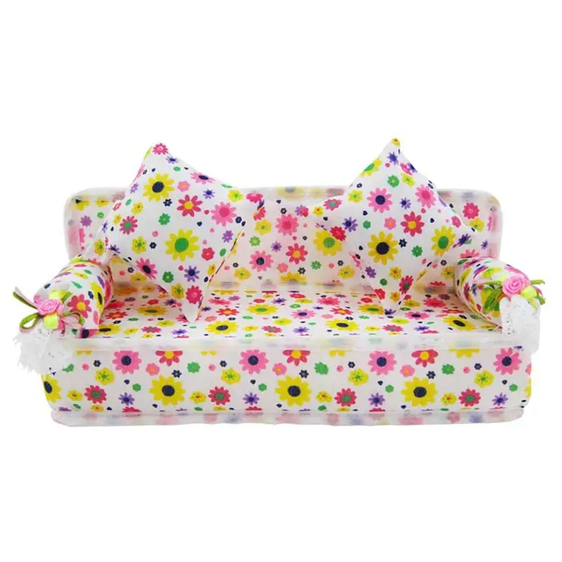 

1 pcs Fabric sofa simulation toy mini doll house furniture girl doll accessories fabric sofa chair with 2 complete cushions