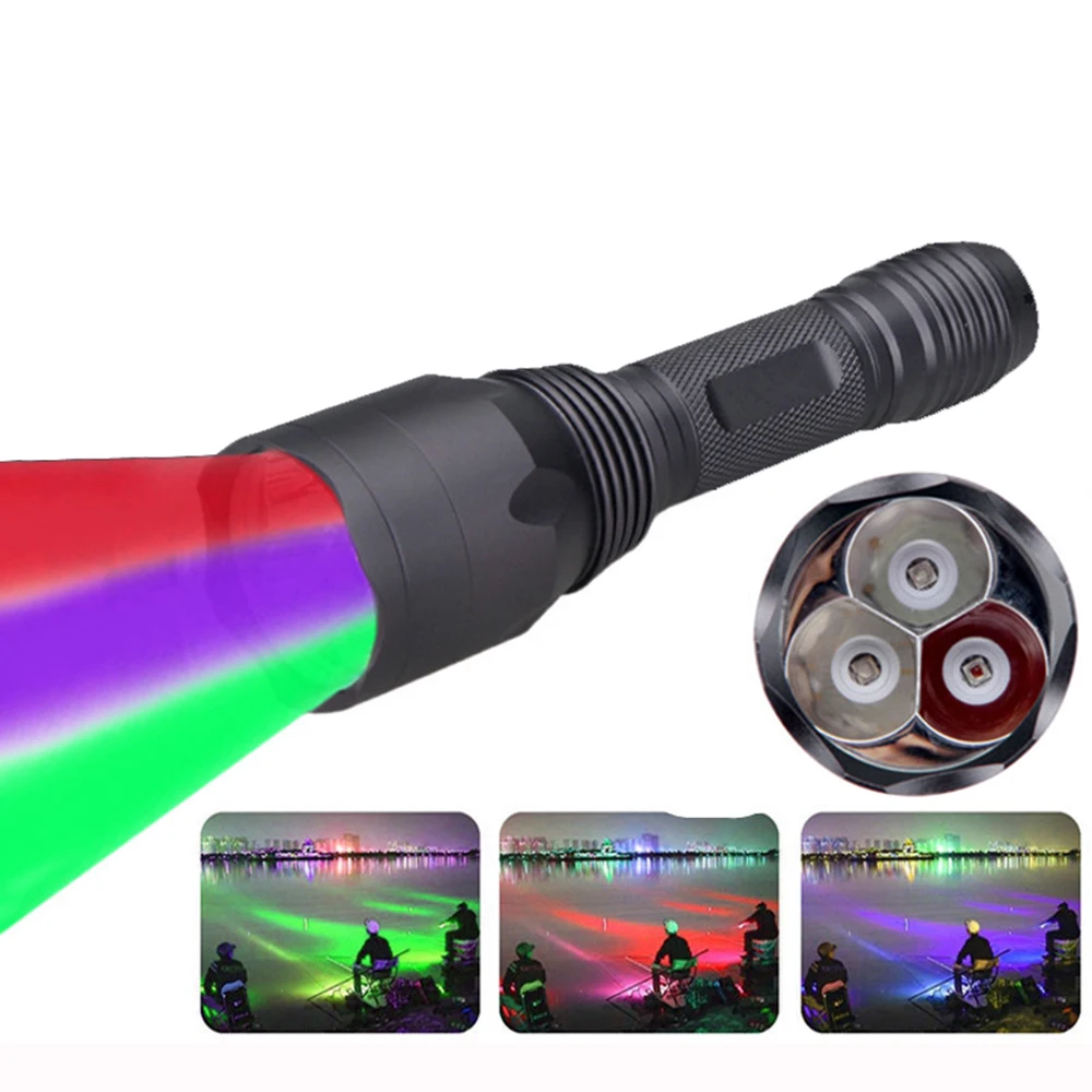

15W Blue RED Green Light Portable LED Flashlight 18650 Lampe Hunt Linterna 395NM Black Light UV LED Torch Pet Urine Detector