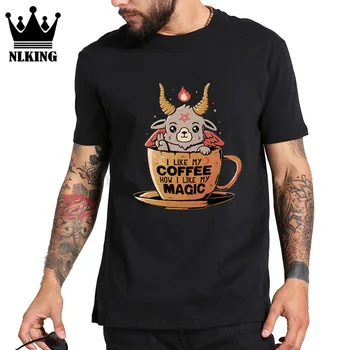 

Black coffee Short Sleeve T-Shirt magic devil Cool satan evil Hipster Streetwear t shirt men cute baphomet 100% Cotton Tops Tees