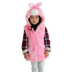 DOUBCHOW Cute Clothing Costume Unisex Children's Cartoon Pink Rabbit Bunny Winter Hooded Kids Girls Boys Plush Outwear Vest Coat