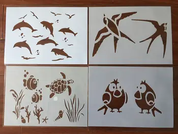 

4pcs / set A4 Dolphin bird turtle turtle swallow animal Stencils Painting Coloring Embossing Scrapbook Album Decorative Template