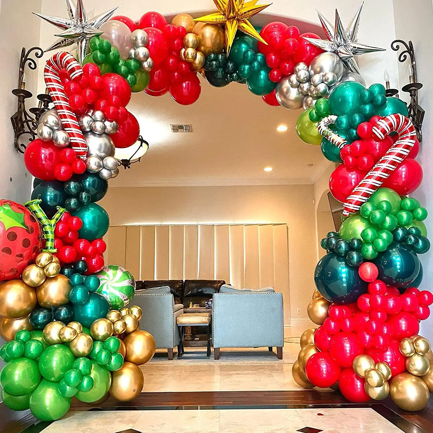 Arche de ballons de Noël, vert, or, rouge, boîte à bonbons, guirxiété,  cône, VPN, sion, étoile, ballons en aluminium, nouvel an, décor de fête de  Noël - AliExpress