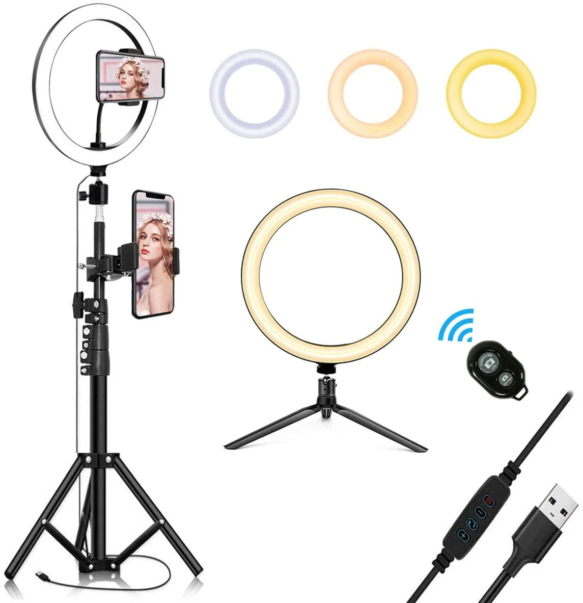 

10" LED Ring Light with Stand USB Selfie Ring lamp with 160cm Tripod Dimmable Photographic Ringlight for Makeup YouTube Live