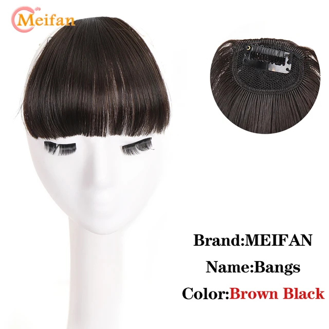 MEIFAN Clip in Hair Bangs Extension Hairpiece Synthetic Natural Fake Bang Hair Piece Air Bangs Clip on Bangs Black Brown HL01-4