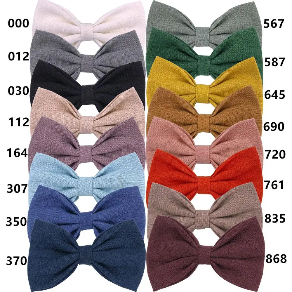 16 Pcs/lot , 3" Cotton Linen Fabric Bow Clips Or Nylon Headbands, Baby