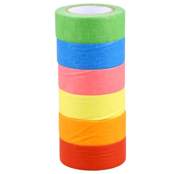 

6pcs 24mm 12m Solid Color Masking Washi Sticky Paper Tape Adhesive Washi Tape Decoration Sticker for Album (Pink/Red/Orange/Yell