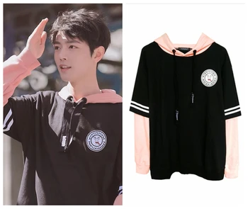 

The Untamed Wei Wuxian Xiao Zhan Color Matching Hoodies Sweatshirts Women Men Couple Hooded Tops Fake Two Pieces Clothes