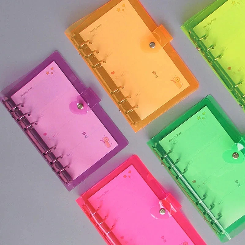 Carpeta A5 A6 A7, cuaderno de hojas sueltas, planificador de oficina escolar, Kawaii, papelería, cubierta láser, diario, cuaderno con botón de PVC, regalos, purpurina