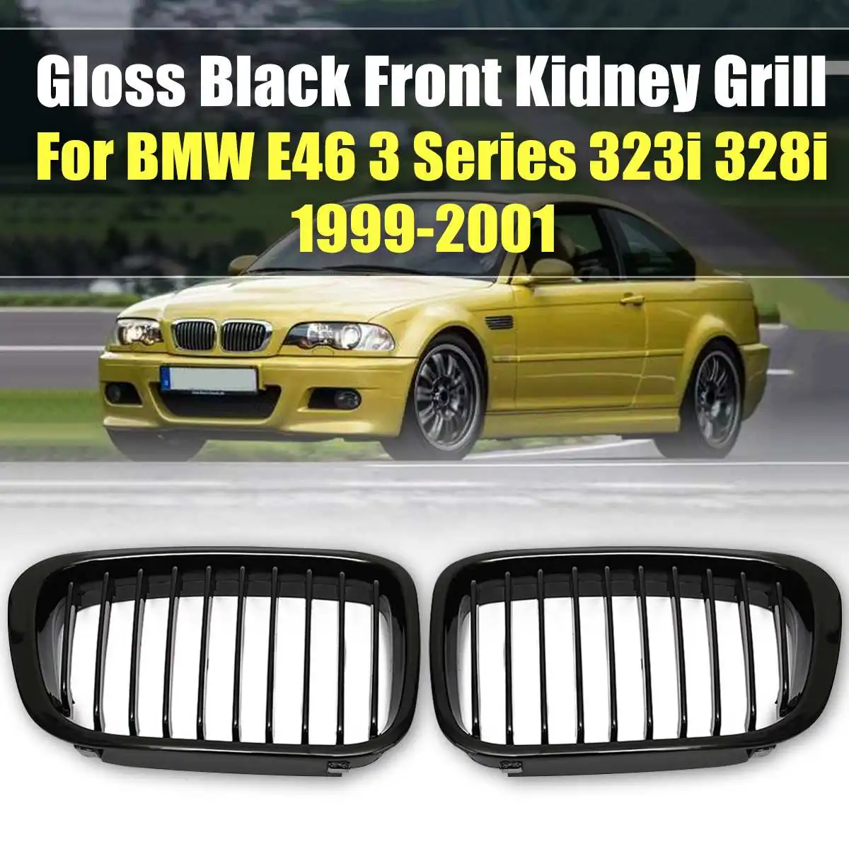 Пара передних грилей для почек черная блестящая решетка BMW 3 серии E46 323i 325i 328i 330i 1998