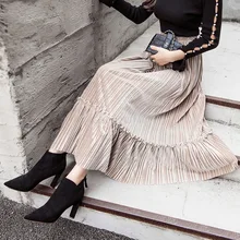 1 шт., повседневные плиссированные юбки для женщин, Осень-зима, новая модная Вельветовая длинная юбка, черная эластичная юбка с высокой талией для женщин