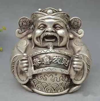 

Exquisite Tibet silver FengShui Happy Mammon Money Wealth God Archaize Statue