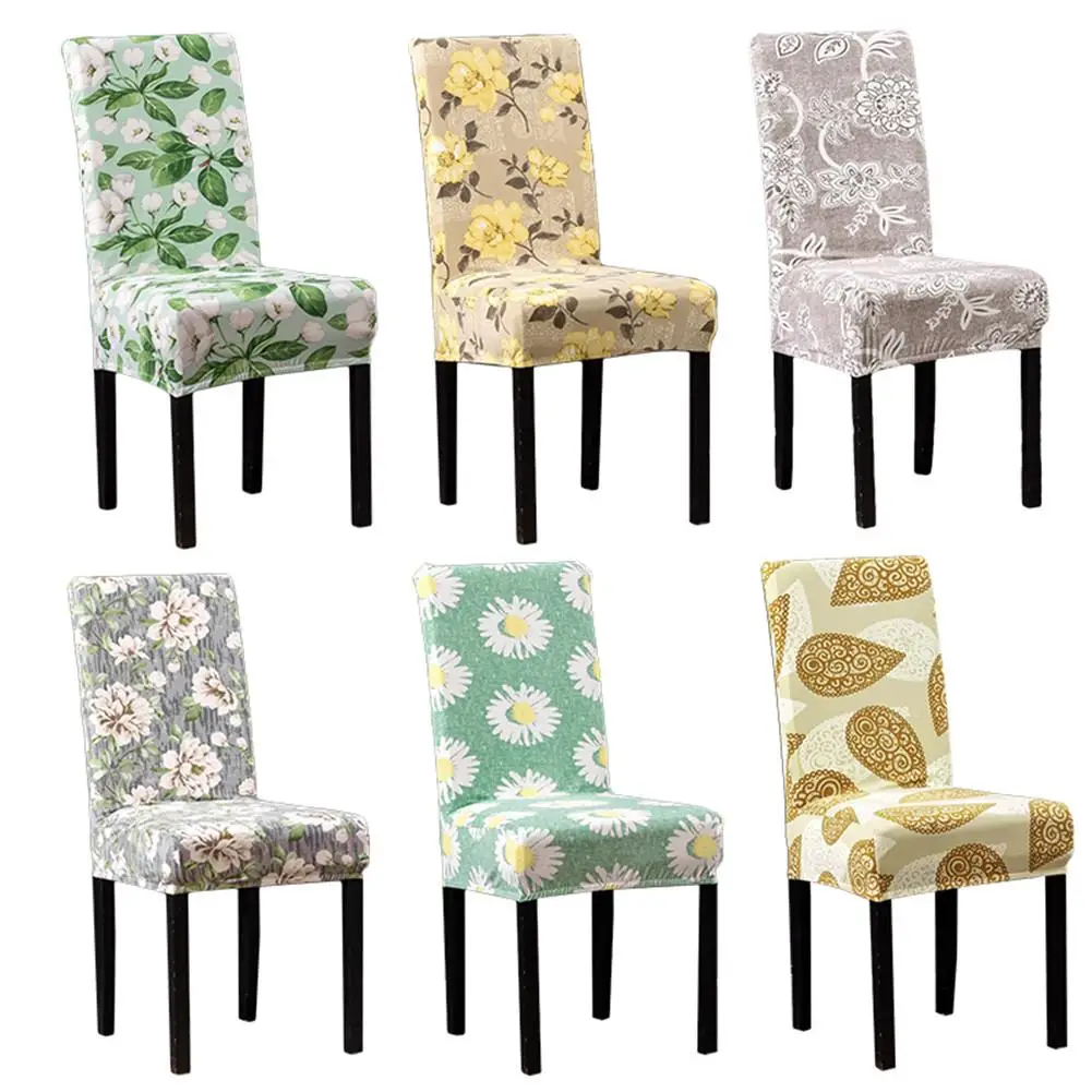 

Home Chair Cover Nordic Elastic Chair Covers Hotel Stool Table Dining Flower Printing Removable Chair Covers For Banquet Wedding