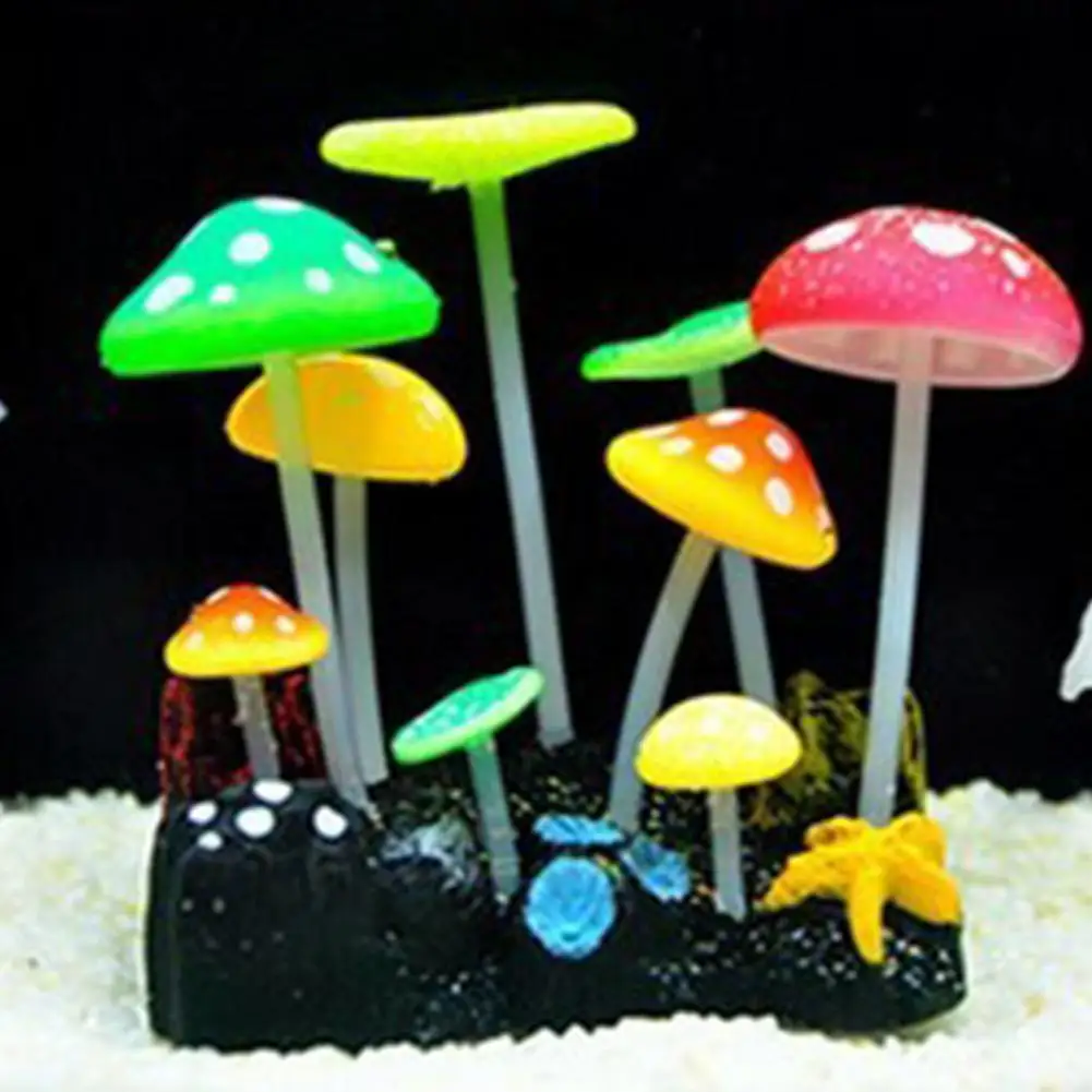 Colored mushrooms Флуоресцентные искусственные растения, рыбная чаша, украшения в форме лотоса/гриба, аквариумный пейзаж - Цвет: Colored mushrooms