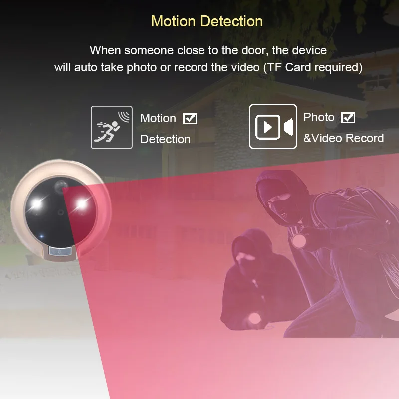 Дверной глазок камера дверной звонок видео 3," Обнаружение движения видео Звонок на дверь видео-глаз безопасности автоматическая запись