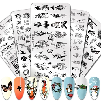 

NICOLE DIARY Nail Stamping Plates Christmas Snowflakes Nail Art Plate Stainless Steel Stamp Template for Printing Stencil Tools