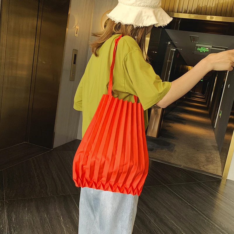 

New women's bag Fold pack Pure color Canvas bag Environmental protection shopping bag Simplicity portable Single shoulder