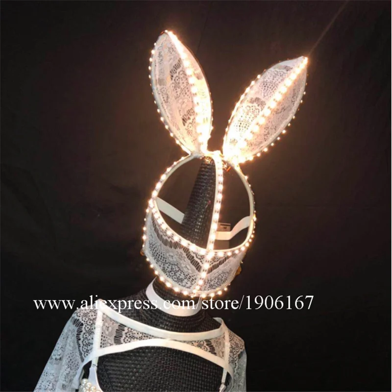 Nightclub bar female singer guest dance team LED lace rabbit pearl suit costume05