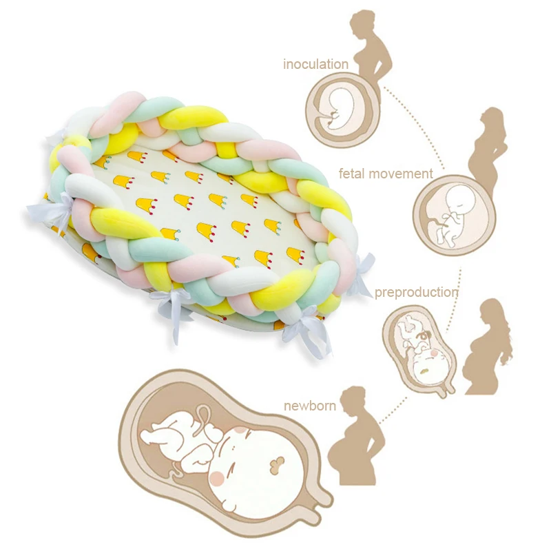 80*50cm Portable Baby Bionic Nest Bed Foldable Multifunctional Newborn Baby Cribs Cradle Removable Infant Travel Bed with Bumper