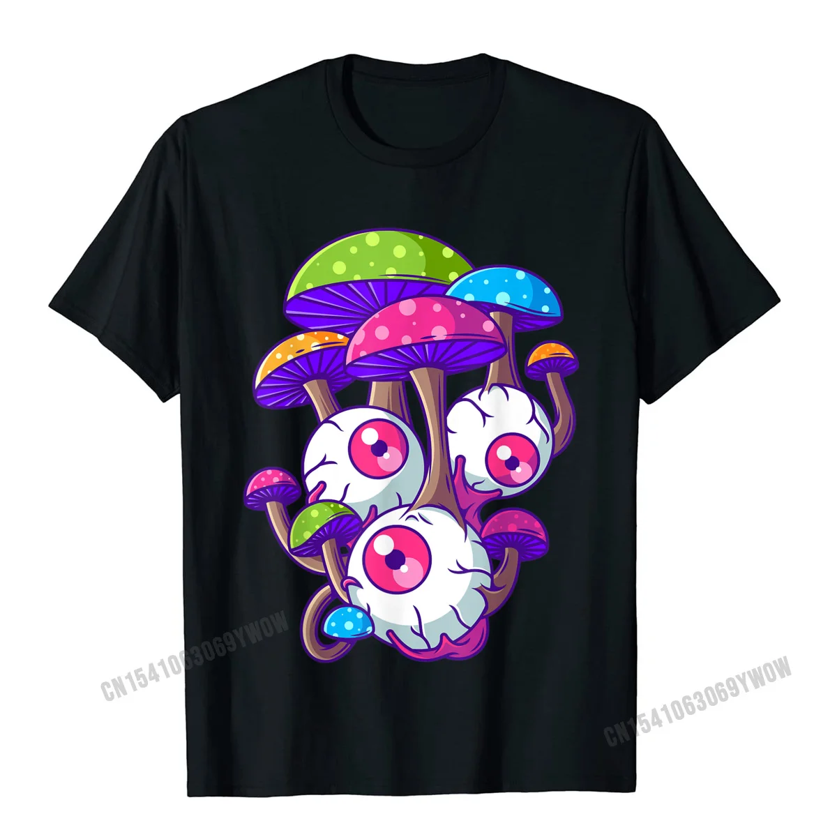 Unique Gift T-shirts High Quality Lovers Day Short Sleeve O-Neck Tees Pure Cotton Men's Comics Tee-Shirt Wholesale Psychedelic Mushroom Hippie Magic Fungus Shrooms Trance Rave T-Shirt__699 black