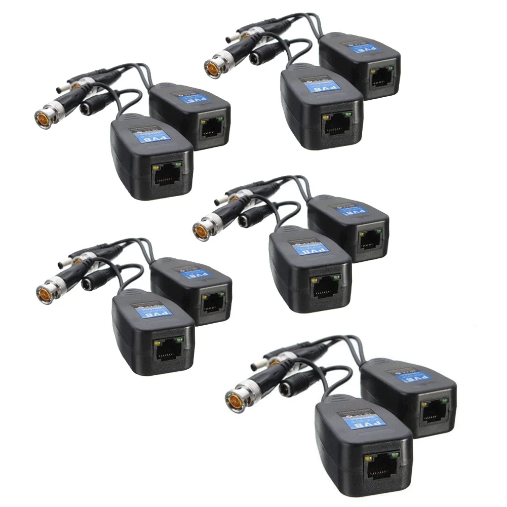 5 pares de cctv coaxial bnc vídeo power balun transceptor para cat5e 6 rj45 conector hj55