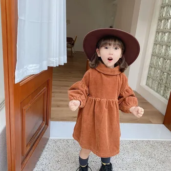 

Girls Dress Corduroy Winter Autumn Long Sleeve Tinck Girls Clothes Comfortable Sweet Cute Girls Clothes ,Princess Style,New 2-6Y