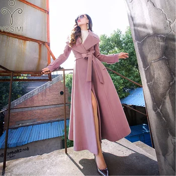 

YOSIMI 2020 Autumn Winter Maxi Elegant Woolen X-Long Women Overcover Coat Turn-down Collar Brand Clothing High Quality Wool Coat