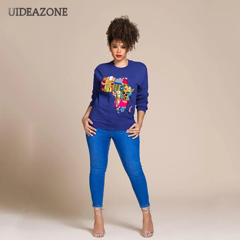  UIDEAZONE Colorful Africa Map Print Women Hoodies O Neck Casual Printed Pullovers Ladies Sweatshirt