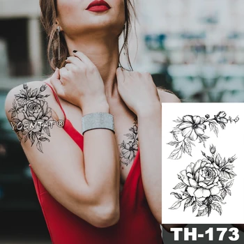 

Waterproof Temporary Tattoo Sticker Lotus Rose pattern Water Transfer Under Breast Shoulder flower body art fake tatoo