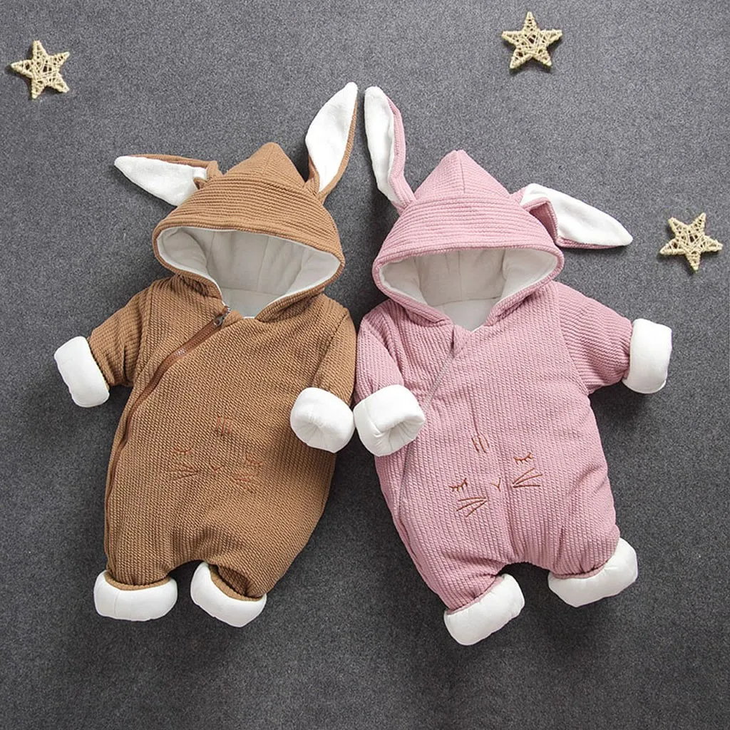Winter Baby Rompers Newborn Girls Clothes Rabbit Ear Hooded Jumpsuit infant kids Costume Fleece Thick boys Romper Outerwear | Детская