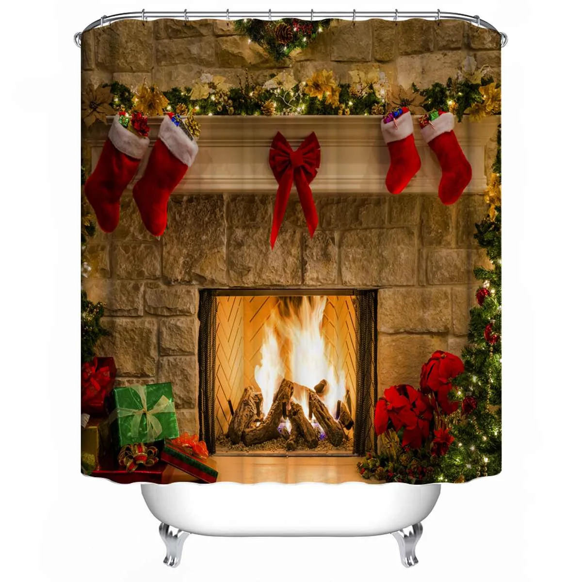 Merry Christmas набор для ванной, рождественская елка, носки, узор, водонепроницаемый, занавеска для душа, туалет, покрытие, коврик, нескользящий, ковер
