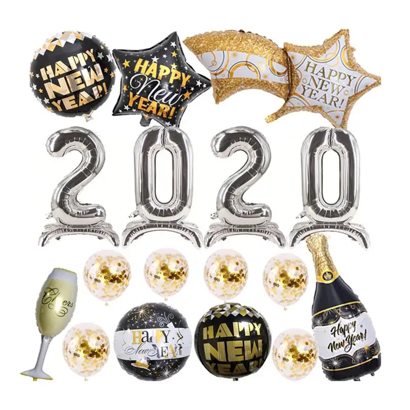 Foil Balloon Happy New Year Star Round Number Balloon for Christmas Home Party Air Balls Decoration New Year Decor Supplies