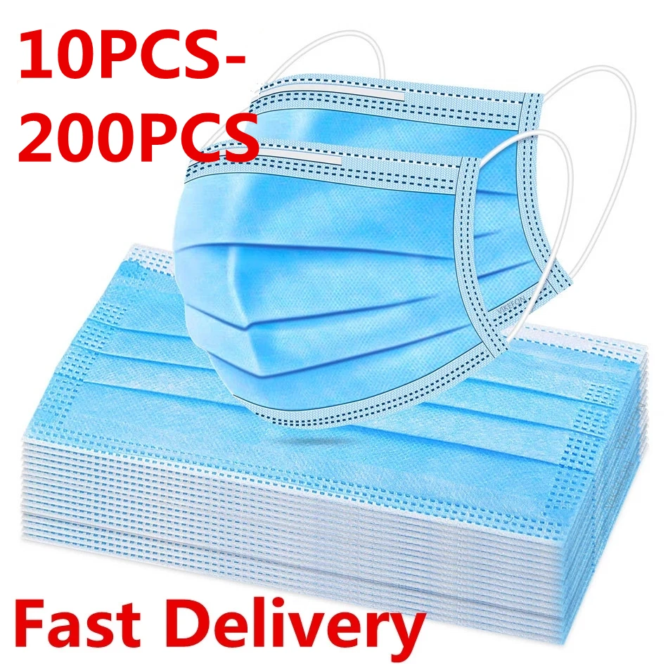 10-200 Uds desechable máscara no tejida 3 capa de máscara de la boca filtro Anti polvo protectora transpirable clavo máscara máscaras envío rápido