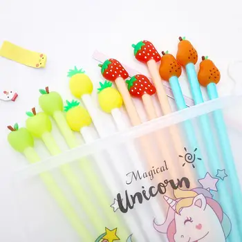 

12Pcs/pack Korean Cartoon Cute Fruit Gel Pens Blue Ink School Office Stationery Pineapple Kawai Pencil Bag Wedding Party Favors