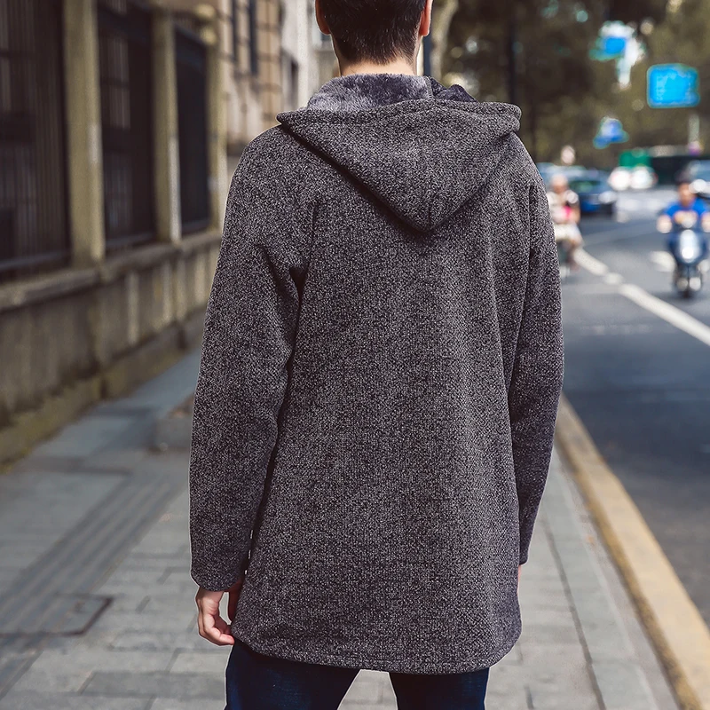 Autumn Winter New Casual Medium and Long section Sweater Zipper Fashion Solid Pockets Knit Outwear Coat Sweater Men MWK009