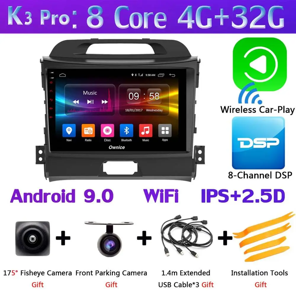 360 ° камера 4G LTE Android 9,0 4G+ 64G SPDIF DSP CarPlay Автомобильный мультимедийный плеер для Kia Sportage R 2010- gps навигационное радио - Цвет: K3 Pro CarPlay