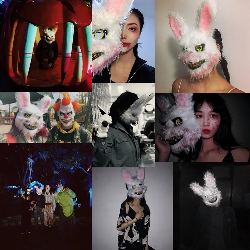 

Douyin Celebrity Style Plush Ball Bloody Rabbit Makeup Mask Adult Party COS Cute Non-Halloween Men And Women