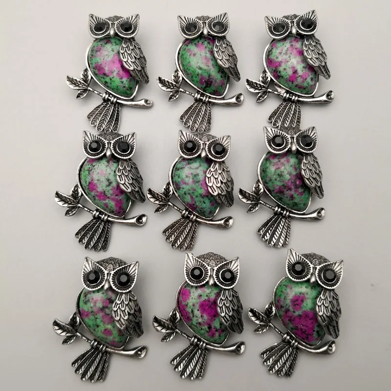 fashion natural stone mixed animal Owl Archaize Pendants & necklaces for making Jewelry charm Point parts 10pcs/lot wholesale