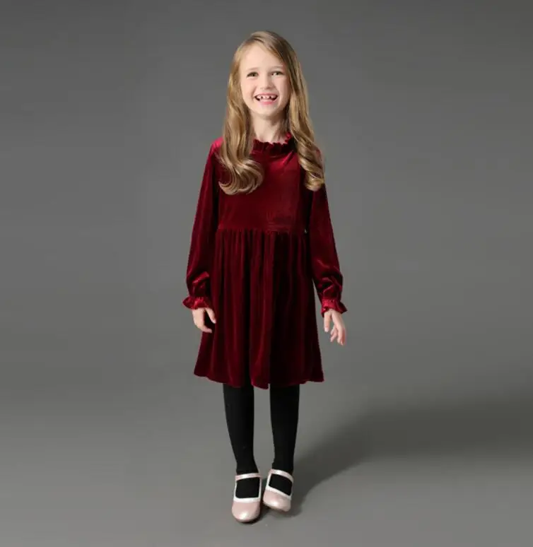 Зимнее платье г. Новое Детское платье принцессы для девочек милые рождественские платья из бархата розового и красного цветов Рождественская Одежда для девочек от 3 до 12 лет