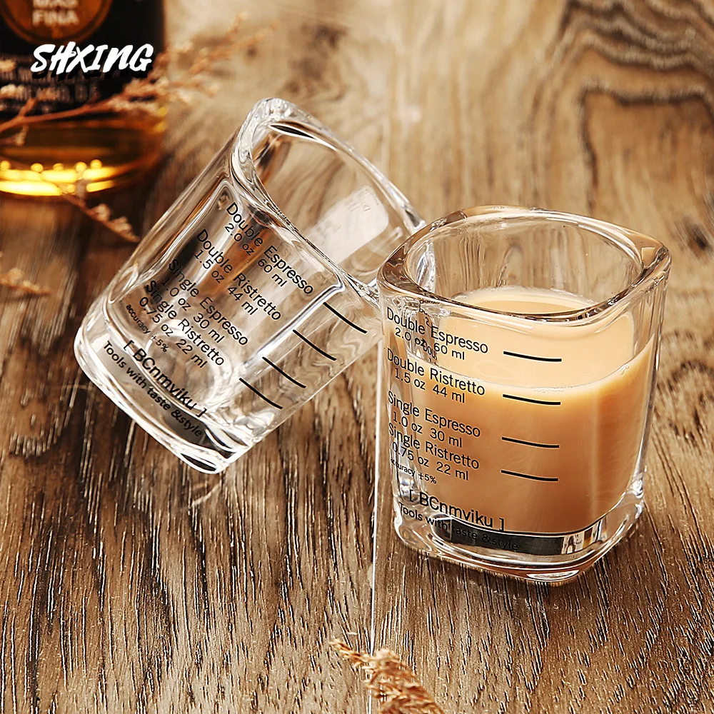 

SHXING 60ml Square Thickened Glass Ounce Cup Ounce Cup Graduated Measuring Cup Concentrated Cup Espresso Coffee Cup