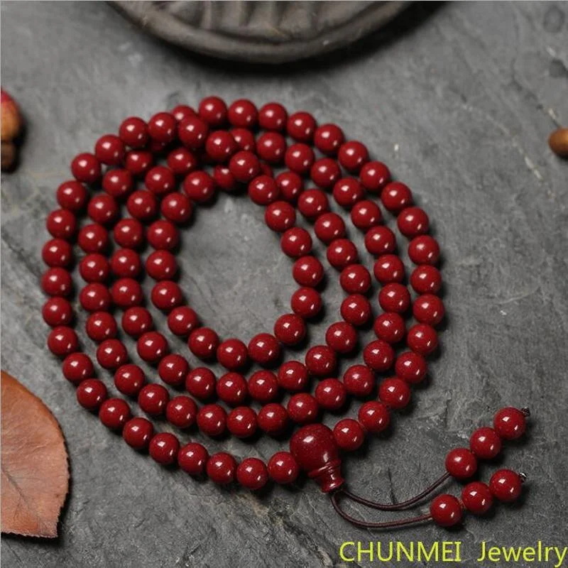 

Natural Cinnabar 108 Buddha Beads High Content Cinnabar Round bead Raw Ore Bracelet for Men and Women Retro Bracelet