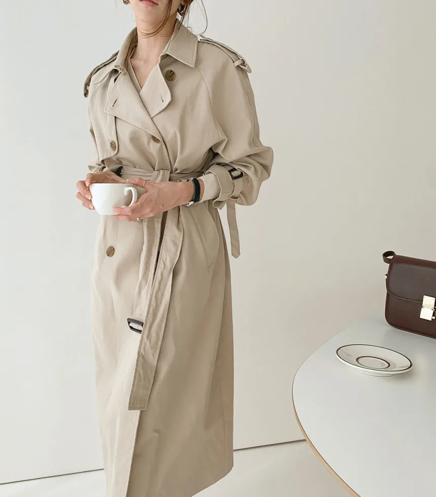Casual Style New Spring Autumn Long Women Trench Coat Double Breasted with belt Loose Coat Lady Outerwear Fashion