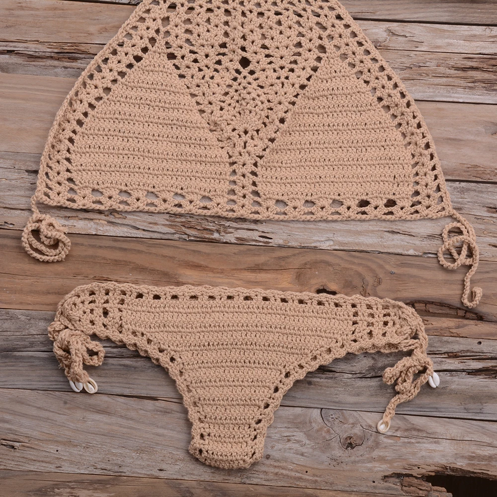 Women Sexy Micro Bikini Set G Thong String Lattice Hollow Bikinis Top Crochet Beach Swimwear Bathing Beachwear Set