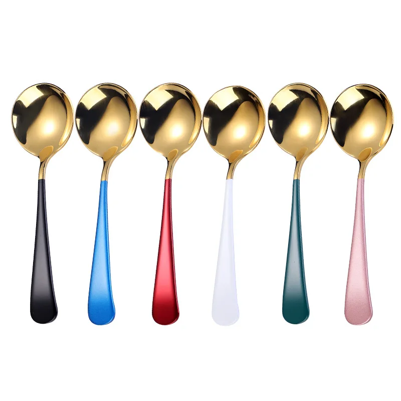 

2PCS/Set 15.8cm 304 Stainless Steel Spoon Stirring Dinner Spoon Coffee Ice Cream Drink Dessert Round Spoons Long Handle Western
