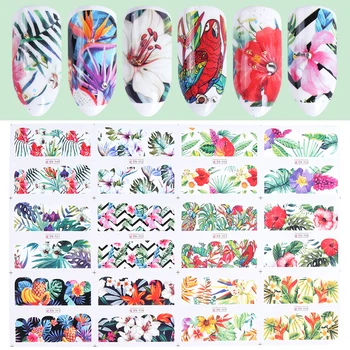 

12 Nail Designs Water Transfer Stickers Flower Leaf Fruit Parrot Adhesive Watermark Wraps Foils Manicure Decorations LABN949-960