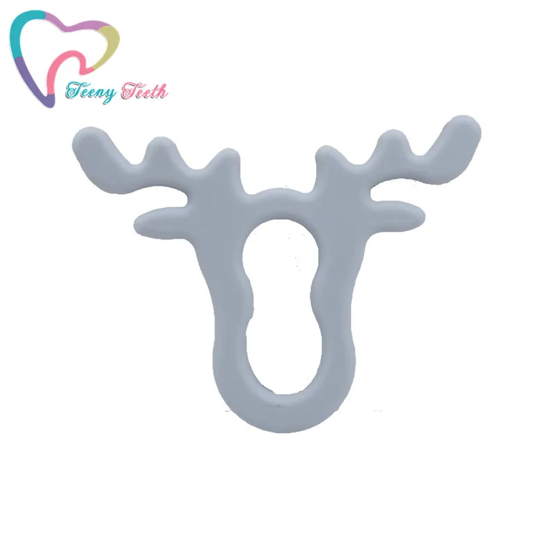 2 PCS Elk Silicone Rodent Deer Teether Cartoon Diy Pacifier Clip Holder Chain Food Grade Silicone Moose Head Baby Teether - Цвет: Light Gray