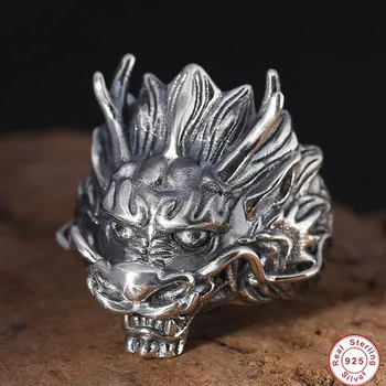 

S925 Silver colour Dragon Ring Fashion Animal 925 Sterling Thai Silver colour Rings for Men women Jewelry Adjustable about 14.3g